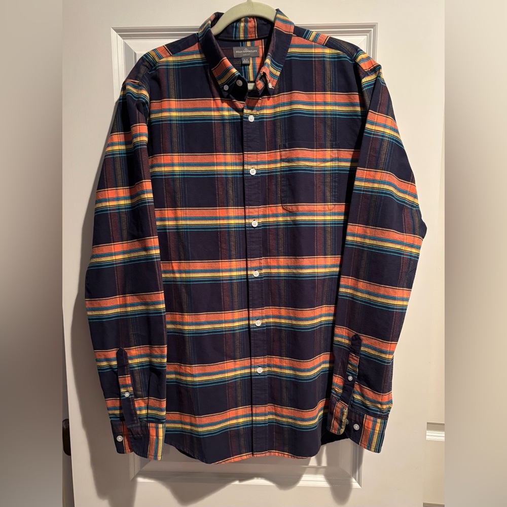 LL Bean Signature Slim Fit Plaid Button Down Shirt Men’s Large Tall